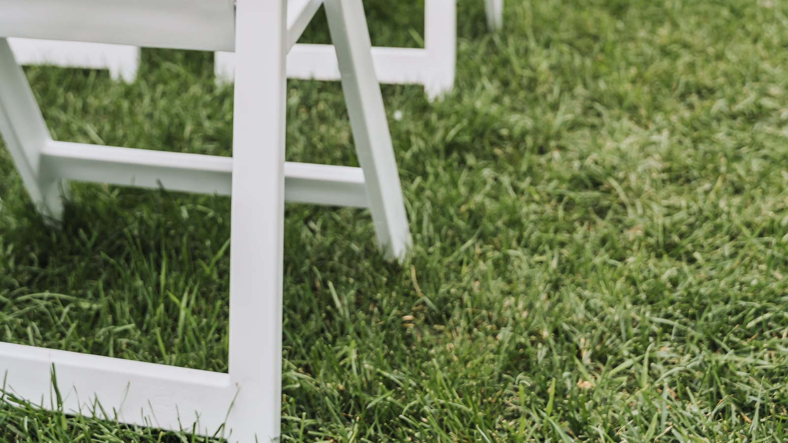 Sillas blancas decoradas con flores, colocadas en filas para una ceremonia de boda al aire libre